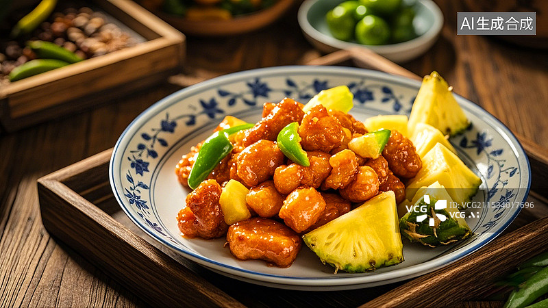 【AI数字艺术】中国美食粤菜菠萝咕咾肉图片素材