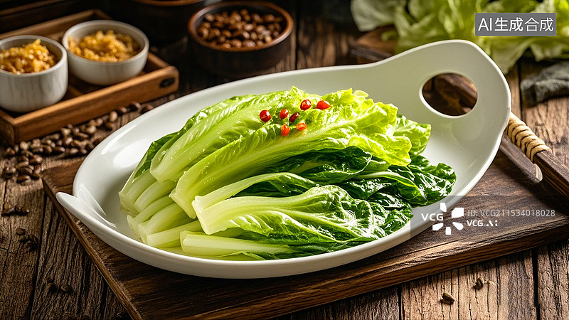 【AI数字艺术】中国美食粤菜蚝油生菜图片素材