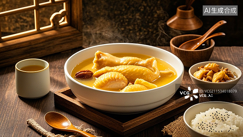 【AI数字艺术】中国美食粤菜花胶炖鸡汤图片素材