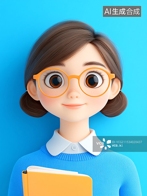 【AI数字艺术】戴着眼镜的老师3D人物插画图片素材