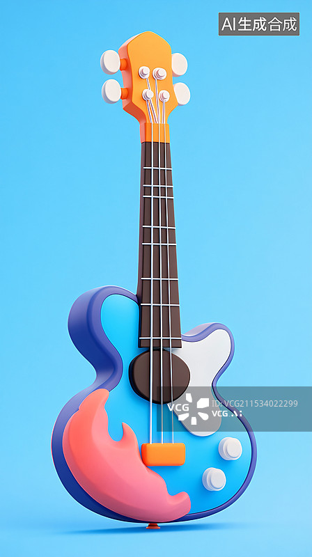 【AI数字艺术】色彩斑斓的3D吉他插画图片素材