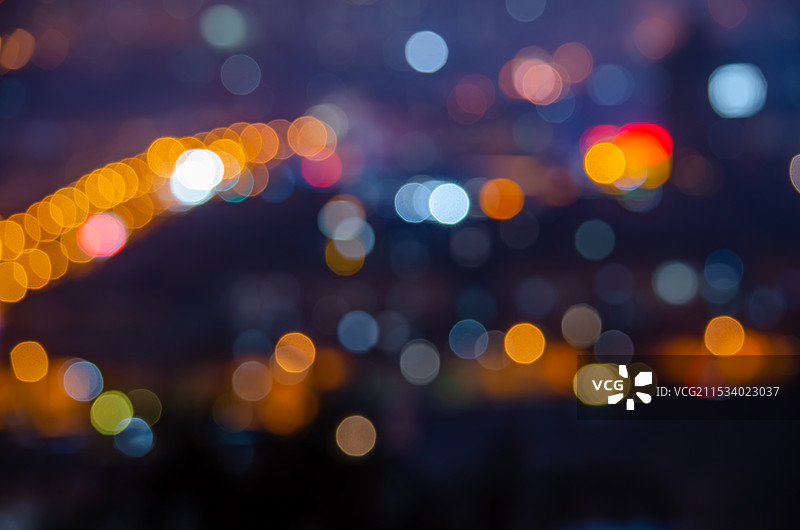 中国公共建筑照明设备拍摄主题，夜晚的城市居住区灯光脱焦光斑，户外夜晚无人图像摄影图片素材