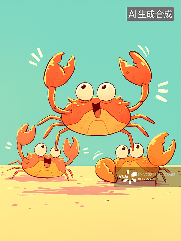 【AI数字艺术】可爱螃蟹的卡通创意插图图片素材