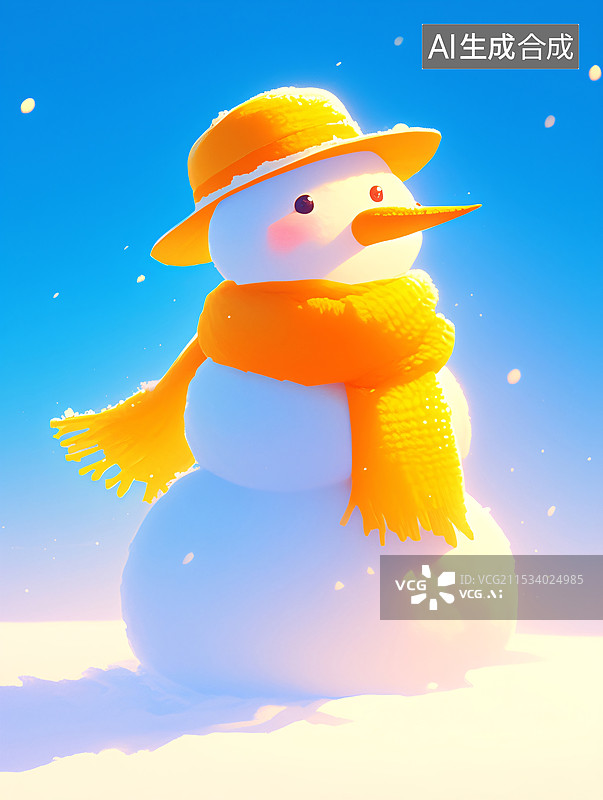【AI数字艺术】立冬节气可爱雪人的场景插图图片素材