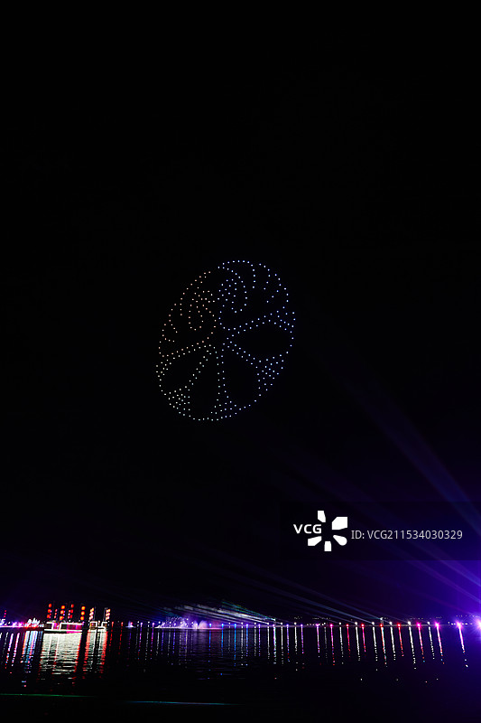 河北省张家口沽源县库伦淖尔景区无人机表演图片素材