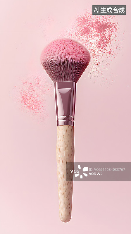 【AI数字艺术】粉色化妆刷与粉末飞舞背景图片素材