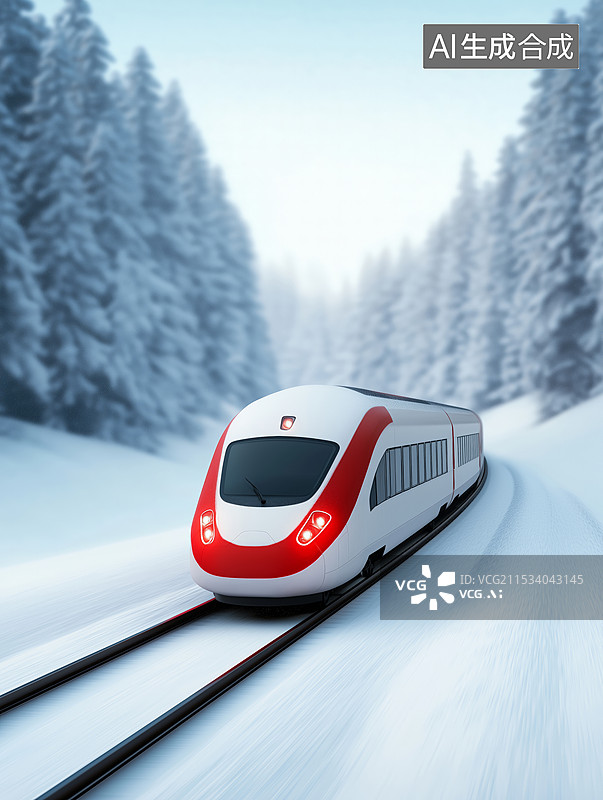 【AI数字艺术】冬日雪景中的高速列车图片素材