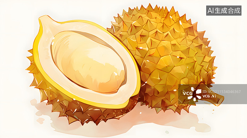 【AI数字艺术】水彩风格榴莲图片素材