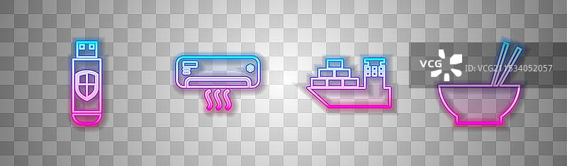 设置线条USB闪存驱动器和防护罩空气图片素材