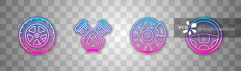 设置汽车轮胎引擎刹车盘和卡钳图片素材