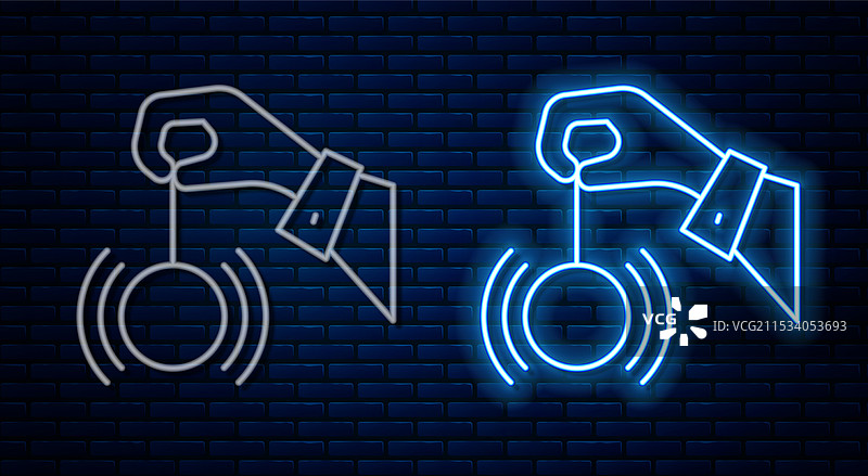 砖墙上孤立的发光霓虹线催眠图标图片素材