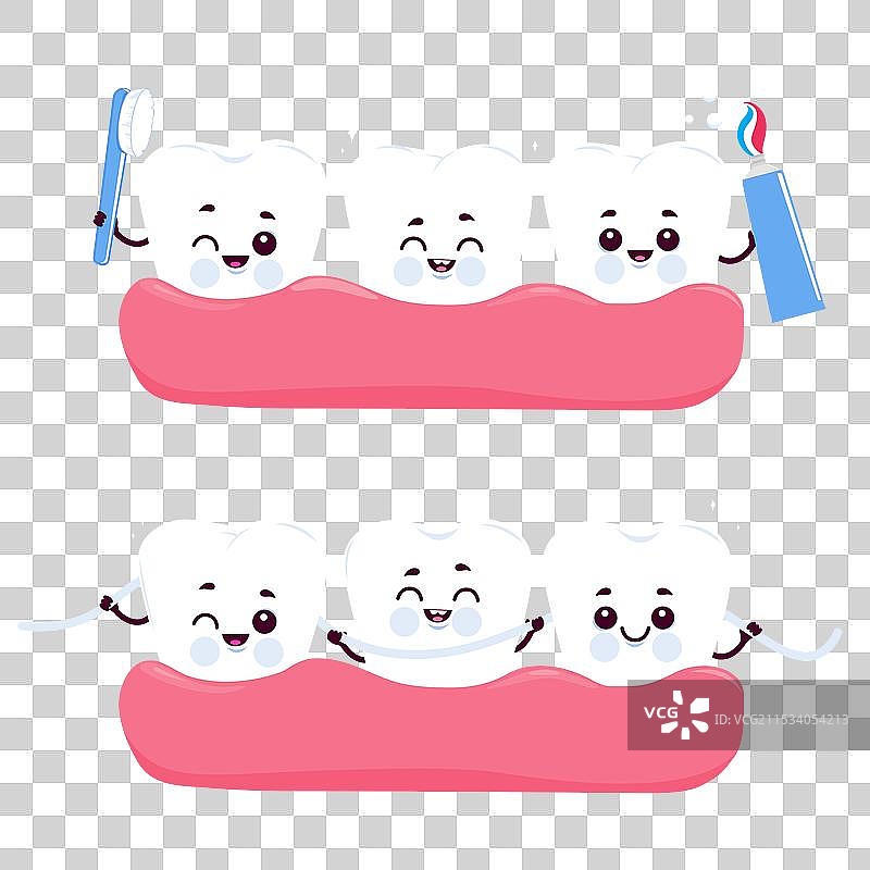 可爱的卡通牙齿角色在健康的牙龈中图片素材