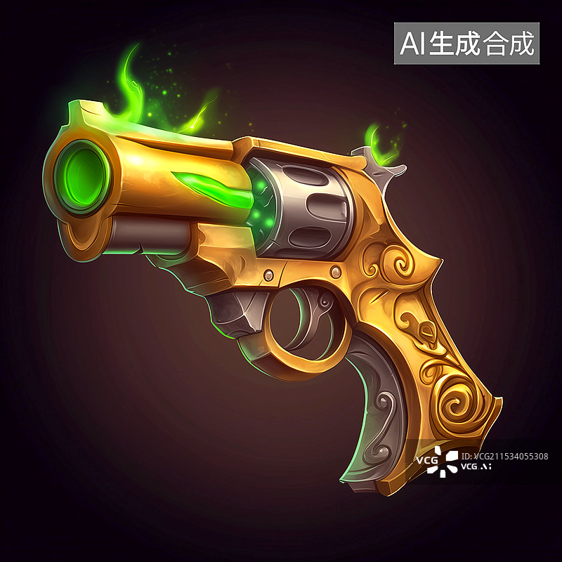 【AI数字艺术】绿色火焰玩具枪道具图片素材