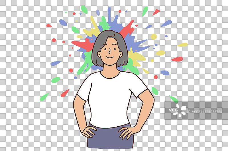 自信的女性与头部的水花图片素材