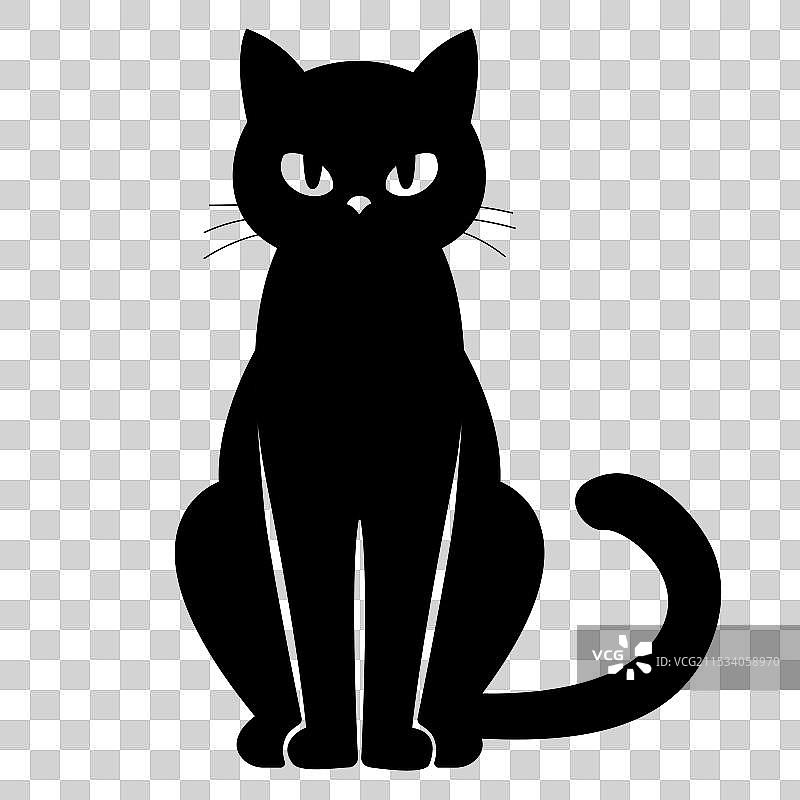 万圣节黑猫剪影，独立于白色背景上图片素材