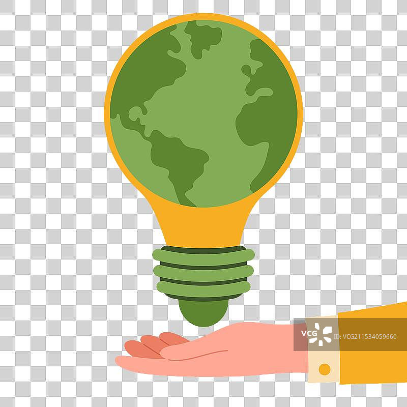 手握着内部有行星的灯泡图片素材