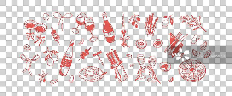 少女风格的食物和葡萄酒，粉色背景，俏皮可爱图片素材