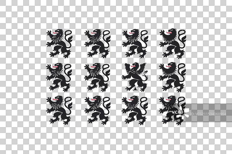 一组各种皇家纹章狮子的剪影图片素材