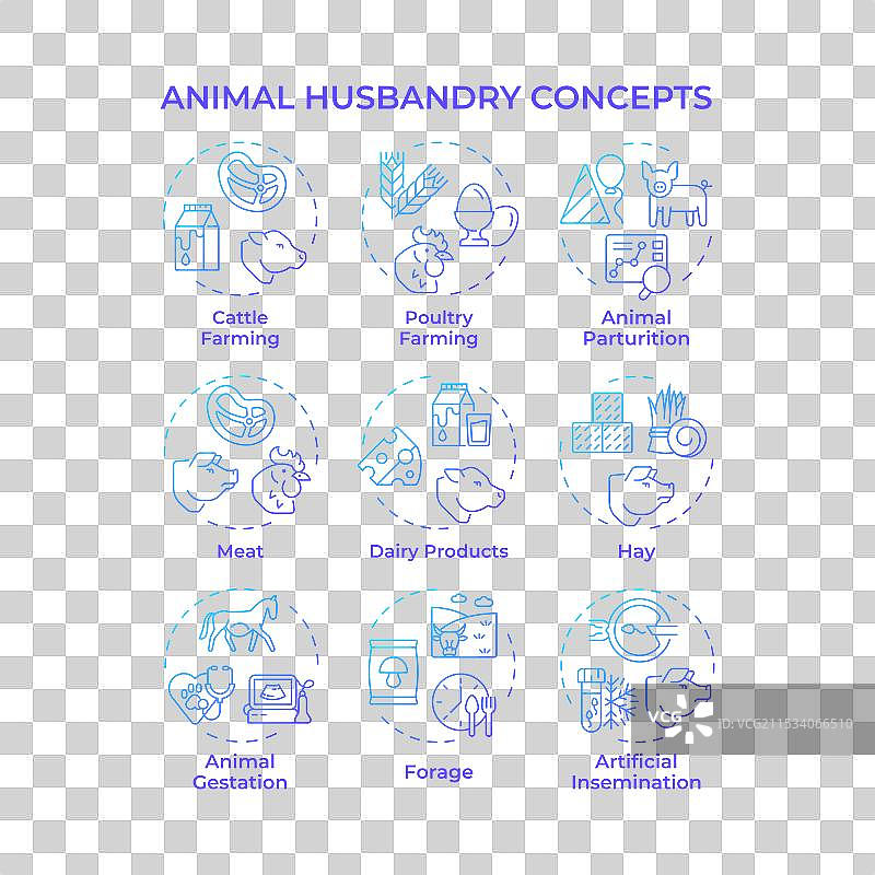 动物饲养蓝色渐变概念图标图片素材