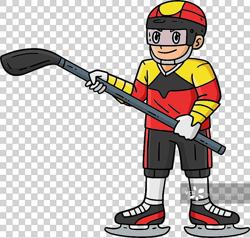冰球运动员手持冰球棒的剪贴画图片素材