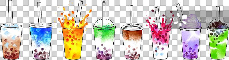 奶茶水彩画套装图片素材