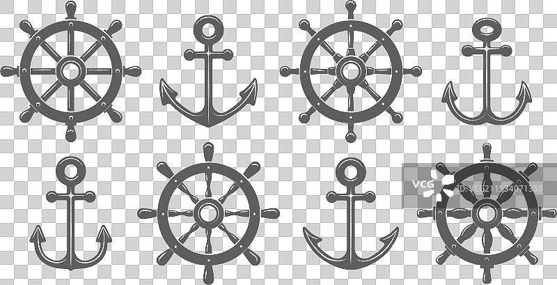 船锚和舵轮图标图片素材