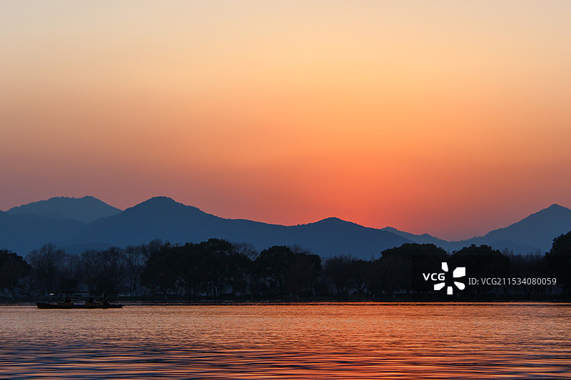 西湖日落图片素材