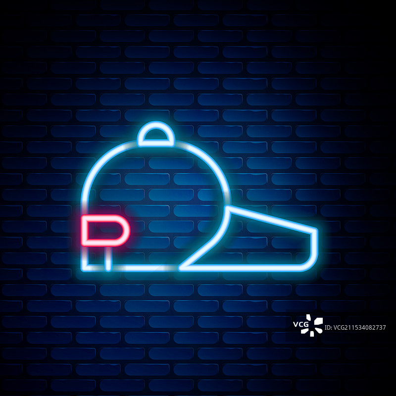 发光的霓虹线棒球帽图标，独立于背景图片素材