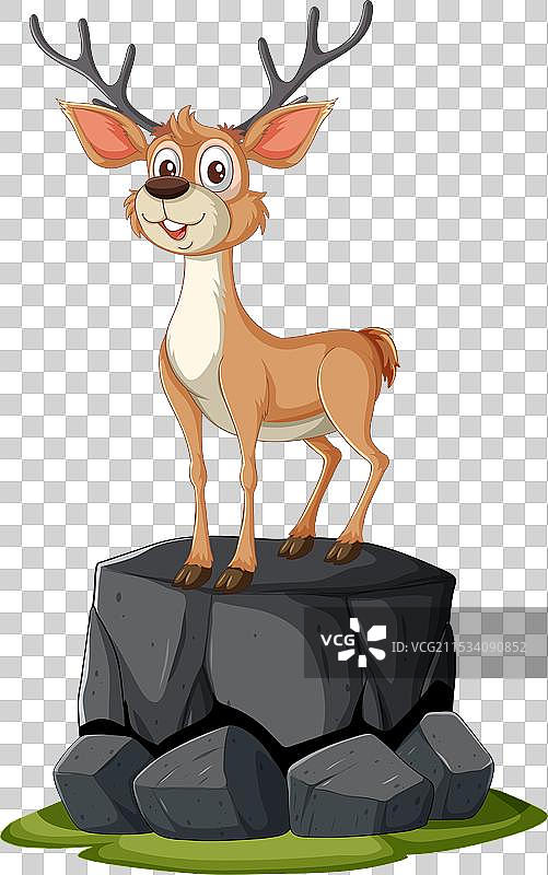 一只快乐的卡通鹿站在石头平台上图片素材