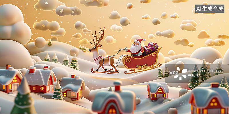 【AI数字艺术】新年元旦圣诞节卡通圣诞老人插画图片素材