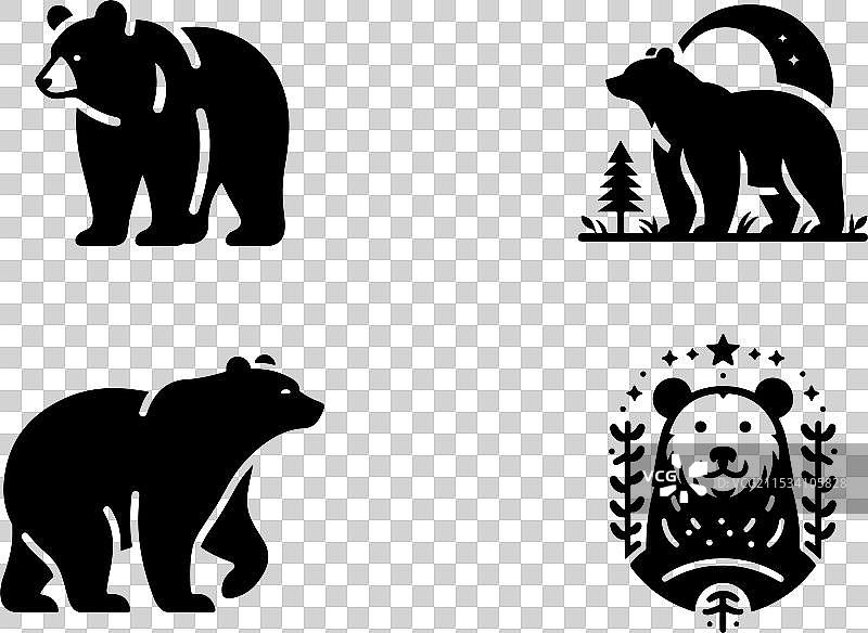 北极熊剪影套装图片素材