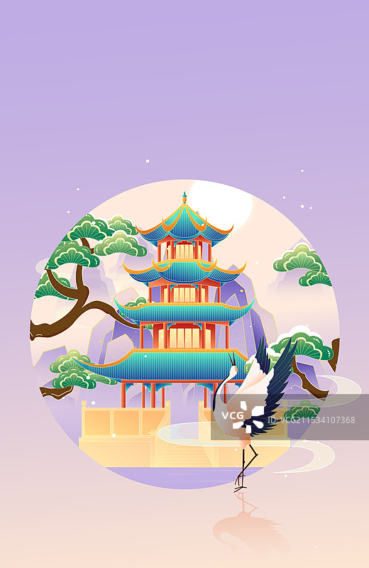 国风二十四节气大寒成都城市建筑矢量插画海报图片素材