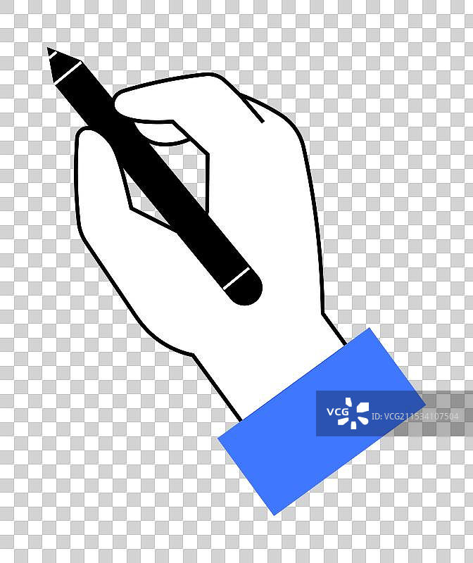 手握着一支黑色笔，蓝色笔套准备就绪图片素材