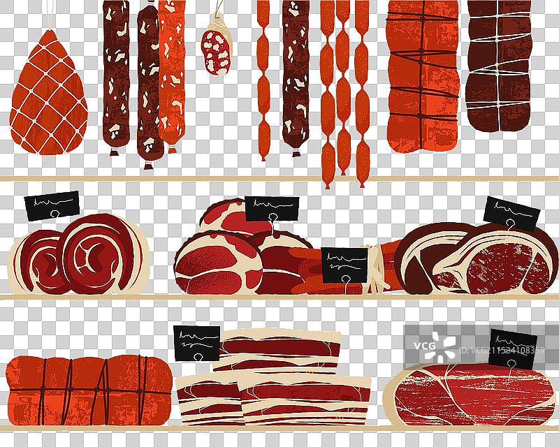 超市里的肉架，卡通风格，新鲜生肉图片素材