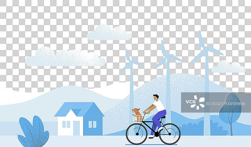 男子在阳光明媚的生态景观中骑自行车图片素材