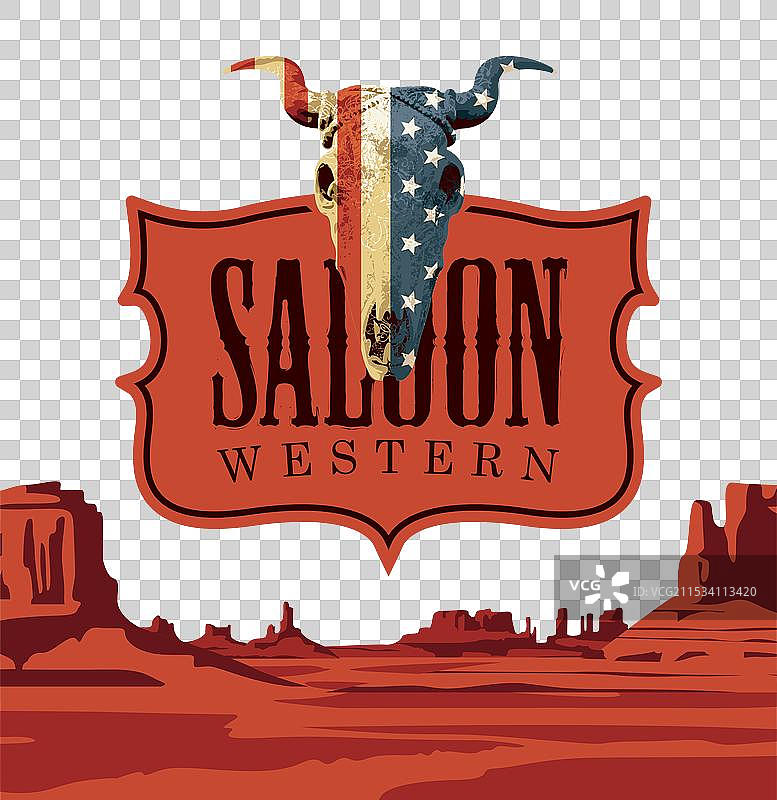 西部酒吧和一具牛头骨图片素材