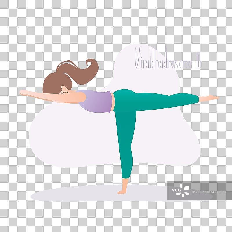 女孩做瑜伽姿势：战士三式图片素材