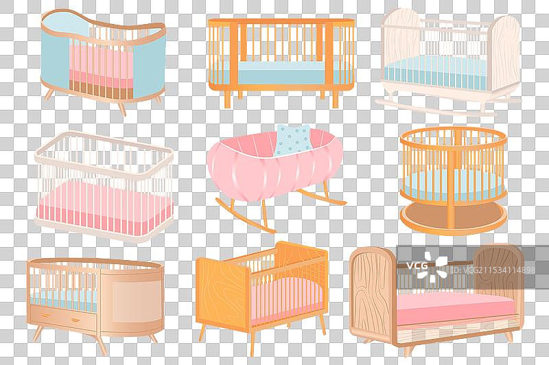 平面设计中的婴儿床套件元素图片素材