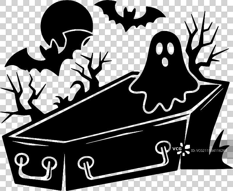 万圣节棺材剪影图标图片素材