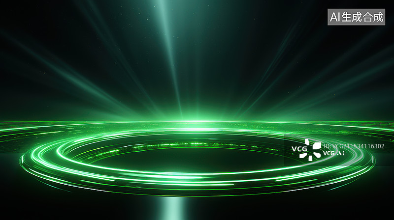【AI数字艺术】未来科技感绿色能量环光效炫酷场景图片素材