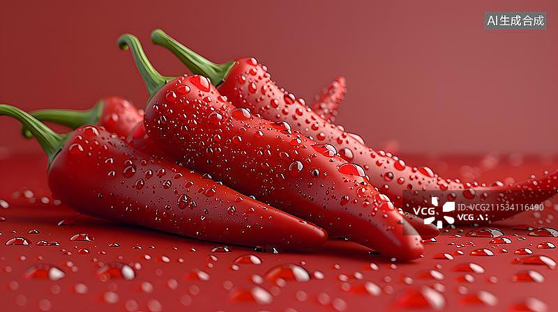 【AI数字艺术】红色背景的红色辣椒烹饪图片素材