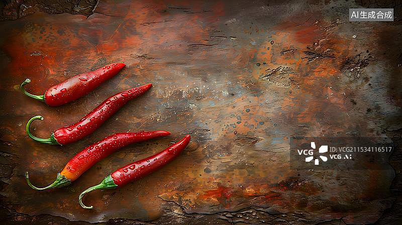 【AI数字艺术】红色背景的红色辣椒烹饪图片素材
