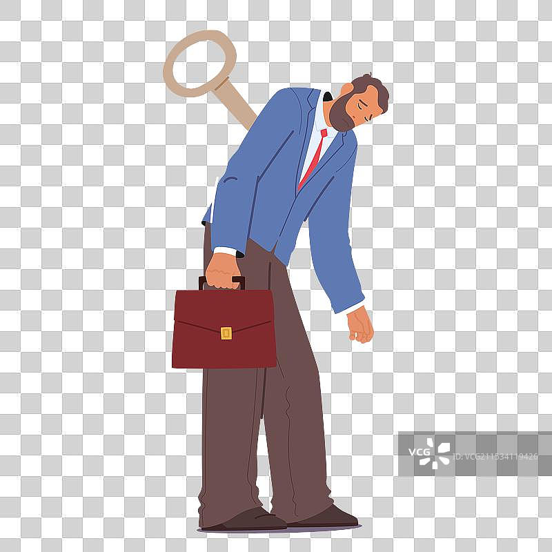 疲惫的商人角色与发条钥匙图片素材