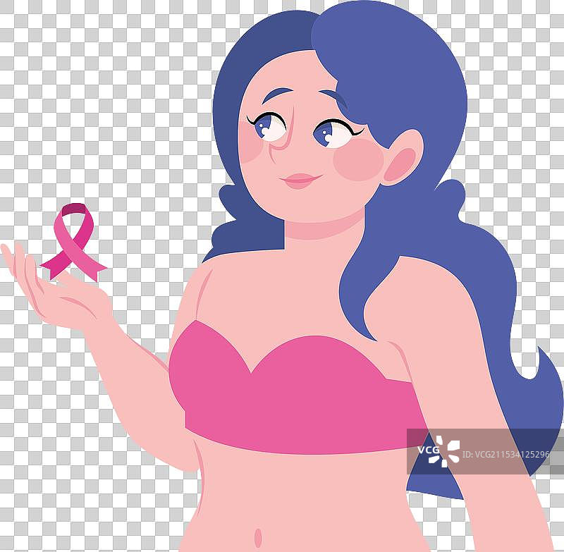 乳腺癌意识月，女性手持粉色标志图片素材