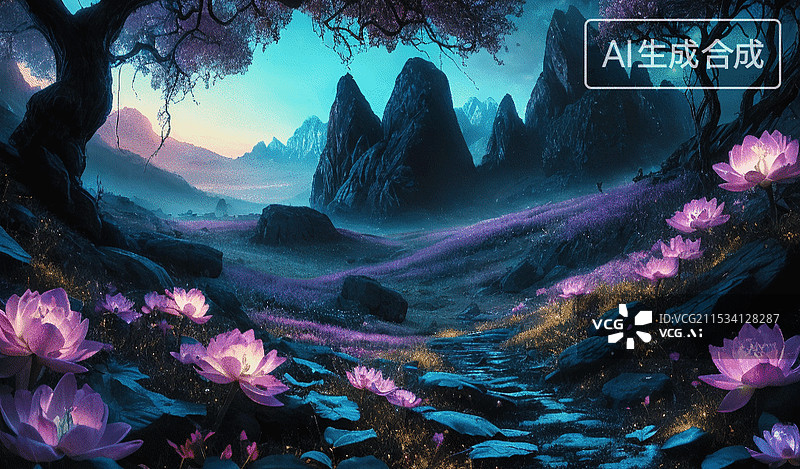 【AI数字艺术】梦幻山谷图片素材