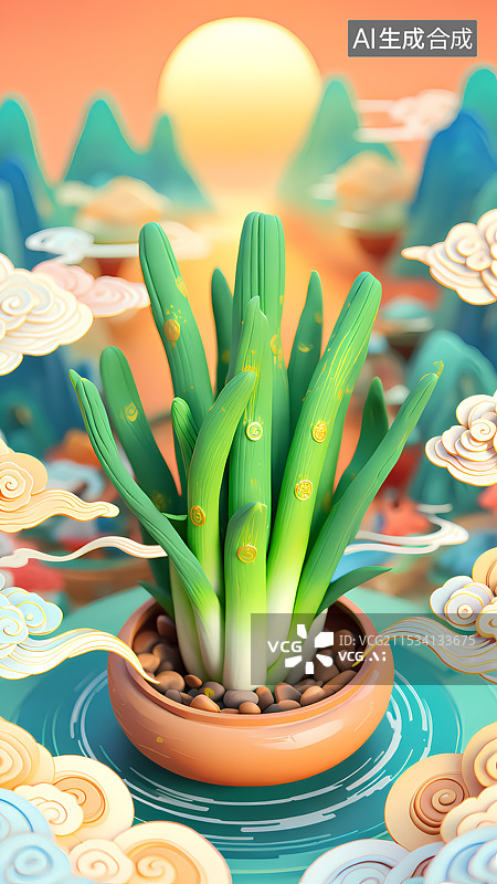 【AI数字艺术】葱三维插画图片素材