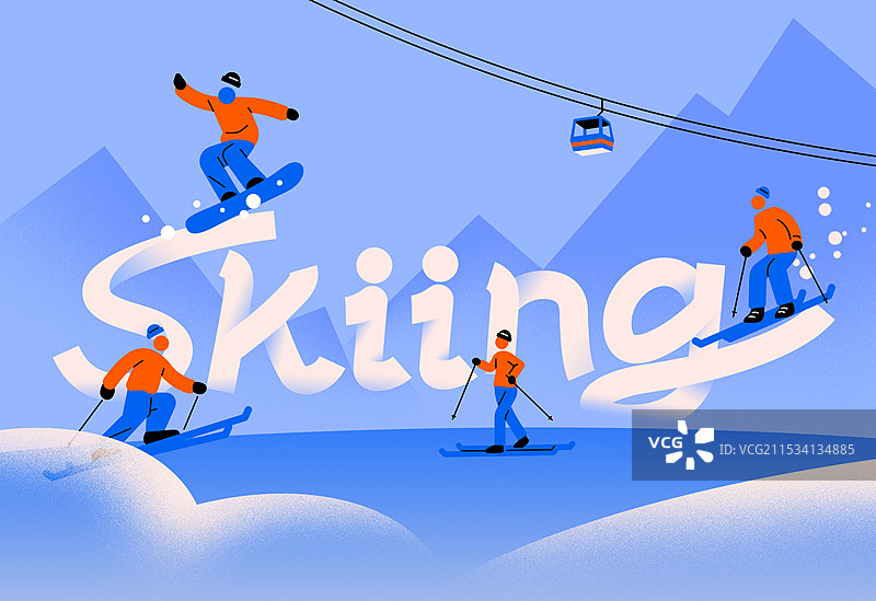 滑雪人物场景简约插画图片素材