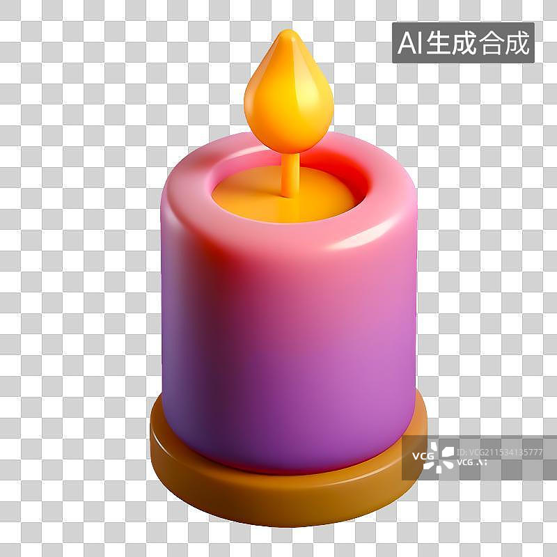 【AI数字艺术】燃烧的蜡烛逼真的粉色蜡与火图片素材
