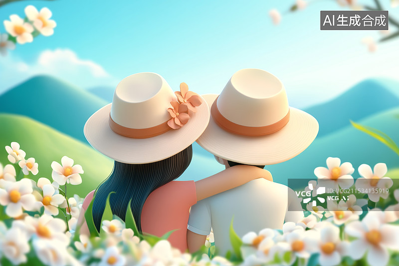 【AI数字艺术】一对年轻的情侣在春天旅游图片素材