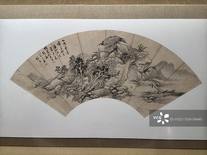 苏州博物馆（本馆）展品-山水扇页（清 张熊）图片素材